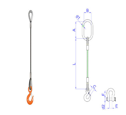 20mmワイヤー ロープの吊り鎖アセンブリ、単一の足鋼鉄ケーブルの持ち上がる吊り鎖