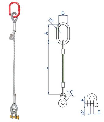 1.3トン12mmの単一の足ワイヤー ロープの吊り鎖、柔らかい目ワイヤー ロープの吊り鎖