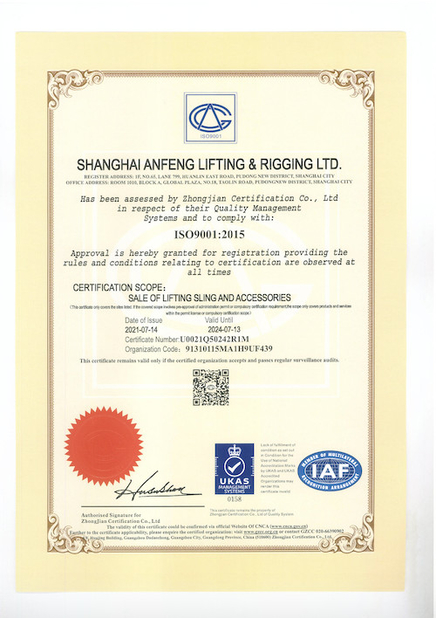中国 Shanghai Anfeng Lifting &amp; Rigging LTD. 認証